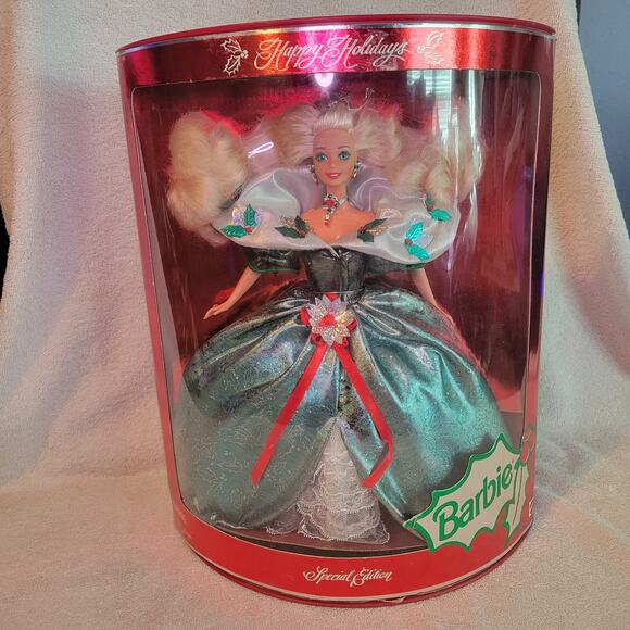 1995 Happy Holidays Christmas Blonde Barbie Mattel #14123 Special Edition NIB - Picture 1 of 8